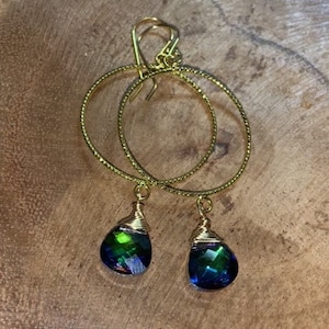 Groen/paars/kobaltblauw Swarovski Briolette-kristallen oorringen
