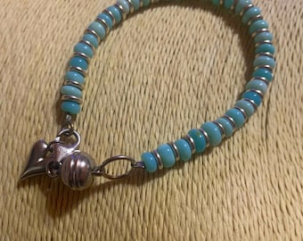 Peruvian Blue Opal Bracelet: Dainty Silver Plated Jewelry
