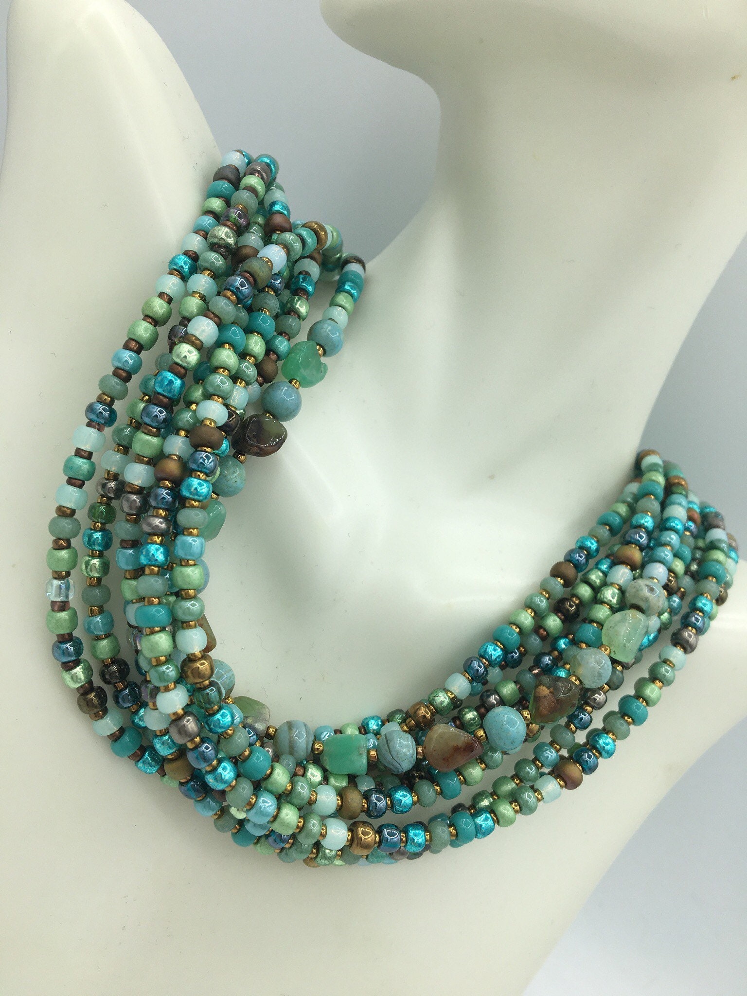 16 Dainty Minimalist Seed Bead Necklace Multi Turquoise – My