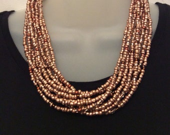 Rose Gold multi-strand seed bead necklace 18&quot;