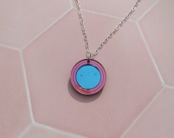 Pink and blue happy smile necklace, mirrored acrylic smile, letter box gift, happy necklace, smiley face gift