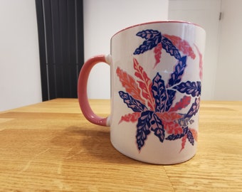 Rattle snake plant mug, pink organic botanical mug, nature inspired mug, new home gift, plant mum gift, cuppa tea gift, house plant mug uk
