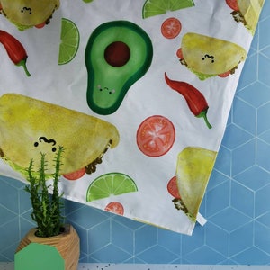 Mexican Taco dish towel, avocado dish towel, Fiesta party tea towel, secret Santa taco gift, chilli tea towel, taco illustration, funny food image 9