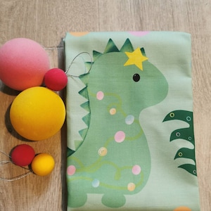 Christmas dinosaur dish towel, fun festive dinosaur kitchenware, green dish cloth, dinosaur letter box gift, dinosaur stocking filler, image 6