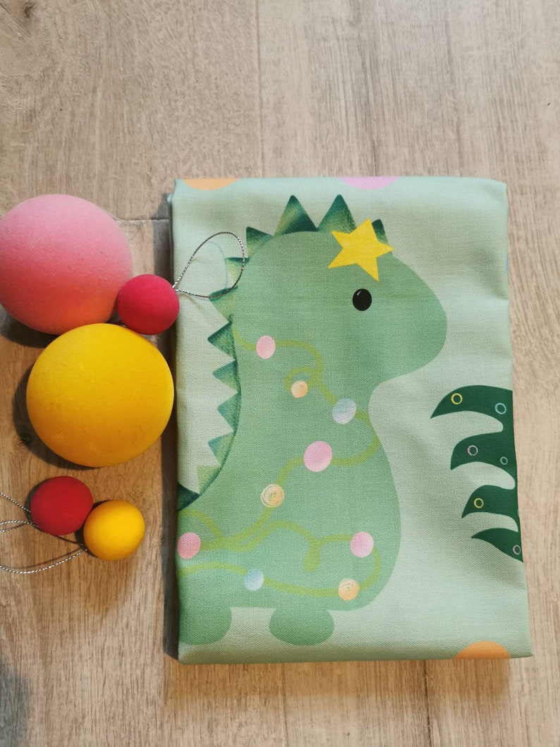 Christmas dinosaur dish towel, fun festive dinosaur kitchenware, green dish cloth, dinosaur letter box gift, dinosaur stocking filler, image 6