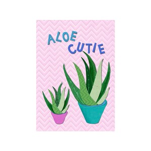 Carte drôle d’anniversaire d’Aloe Vera, carte sur le thème de la plante d’aloe cutie, carte d’amour des plantes roses, amour dans le post, cartes de vœux colorées,