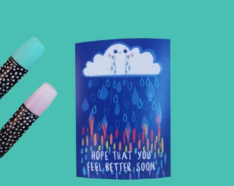 Get well soon rainbow card, thinking of you card, feel better soon card, in hospital card, speedy recovery greeting card, colourful get well