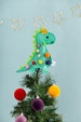 Dinosaur tree topper, christmas tree topper, pom pom, animal tree topper, unique tree decoration