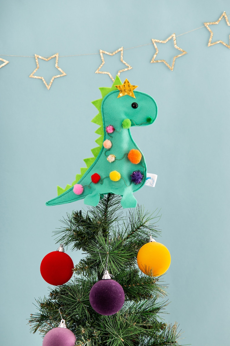 animal tree topper christmas tree topper pom pom Dinosaur tree topper unique tree decoration