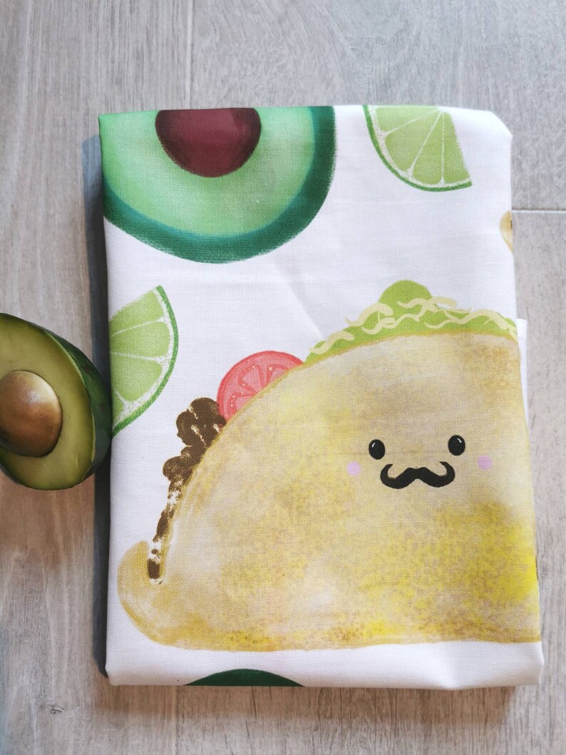 Mexican Taco dish towel, avocado dish towel, Fiesta party tea towel, secret Santa taco gift, chilli tea towel, taco illustration, funny food image 5