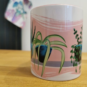 House plant mug, aloe Vera plant mug, spider plant mug, plant obsessed gift, gardeners gift, housewarming mug gift, plant lady, pink mug image 3