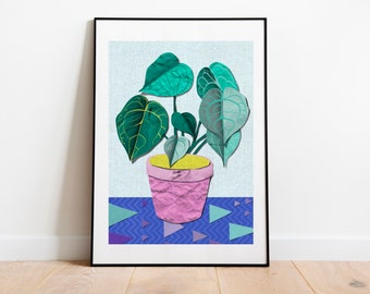 Heart shaped plant, colourful house plant art, house warming art print, bright art prints, plant illustration, digital wall art,