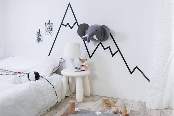 Elephant Wall Decor Wall Mount Nursery Decor Nursery Boys Elephant Head Jungle Room Safari Room Monochrome Zoo Faux Elephant