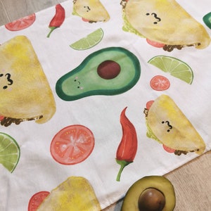 Mexican Taco dish towel, avocado dish towel, Fiesta party tea towel, secret Santa taco gift, chilli tea towel, taco illustration, funny food image 4