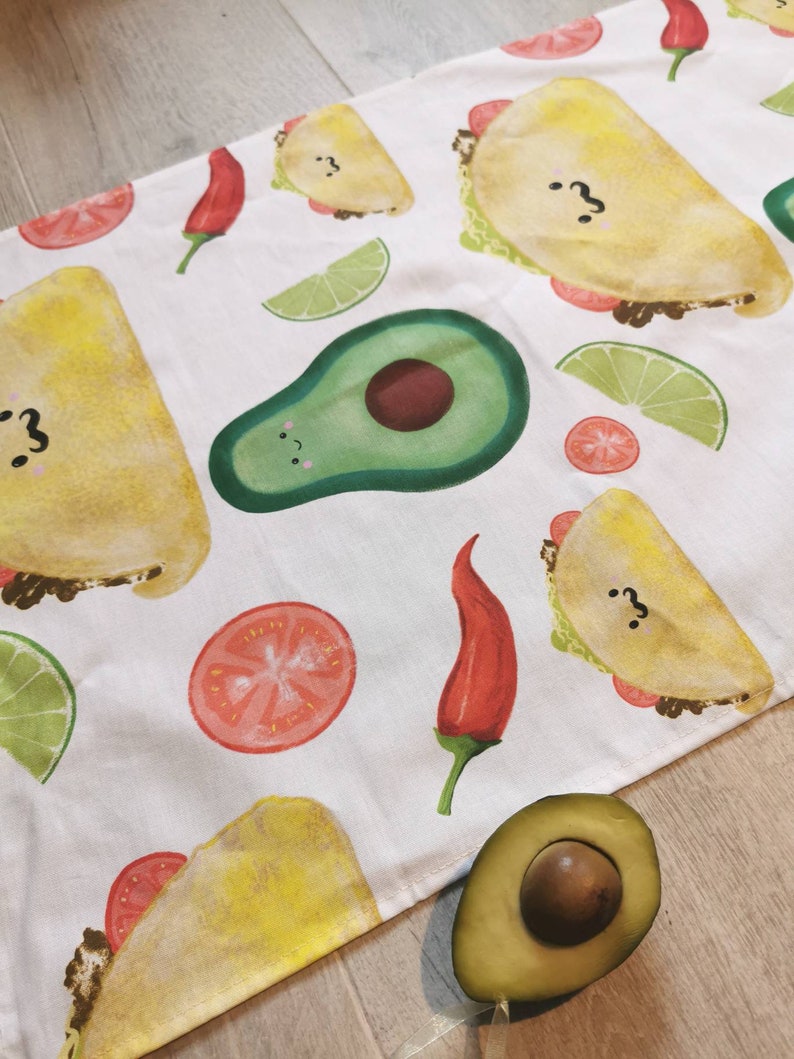 Mexican Taco dish towel, avocado dish towel, Fiesta party tea towel, secret Santa taco gift, chilli tea towel, taco illustration, funny food image 4