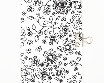 Colour Me Flowers ALL SIZES Traveler's Notebook Insert - Choice of Paper Pattern; lined, grid, dotted Traveller's Refill  C020