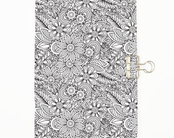 Colour Me Flowers ALL SIZES Traveler's Notebook Insert - Choice of Paper Pattern; lined, grid, dotted Traveller's Refill  C067