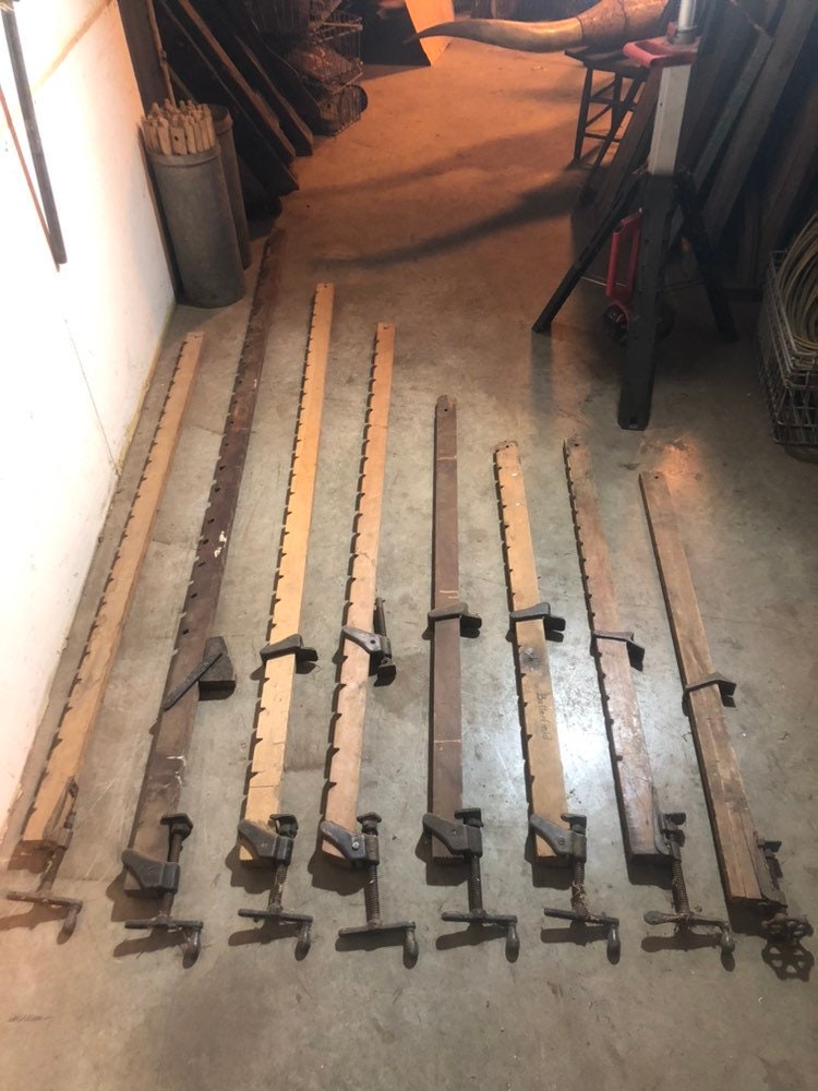8 Antique Long Bar Woodworking Clamps With Cast Iron Hardware Etsy