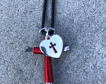 Necklace with Heart Cross Charm  For that Special Someone -Handmade- HORSESHOE -NAIL -CROSS  Great Gifts- Adjustable cord LoTs of CoLoRs!!