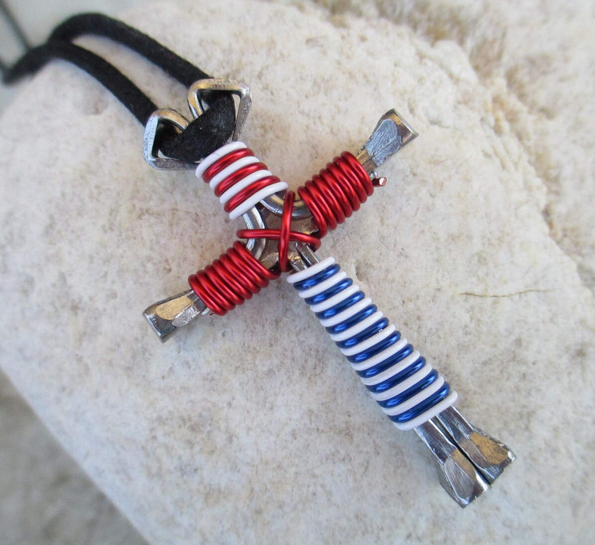 PATRIOTIC NECKLACE Nail CROSS Unique Intertwined American Colors god Bless America Great Veteran Gift to Say Thank You Adjustable Cord Etsy