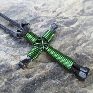 NECKLACES, CROSSES-Made of 4 Horseshoe Nails- has adjustable cord - ((nails painted black)) Lots of colors!!