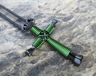 NECKLACES, CROSSES-Made of 4 Horseshoe Nails- has adjustable cord - ((nails painted black)) Lots of colors!!