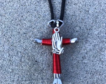 Necklace with Praying Hands Charm  For that Special Someone -Handmade- HORSESHOE -NAIL -CROSS  Great Gifts- Adjustable cord LoTs of CoLoRs!!
