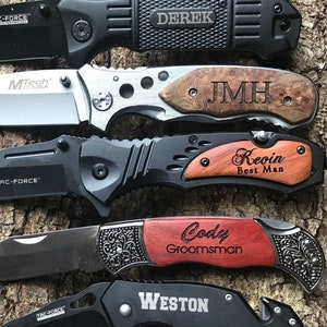 Personalized Gift for Him, Personalized Groomsmen Pocket Knife Gift, Best Man Engraved Hunting Knife, Custom Knife for Wedding Party Favors Bild 1