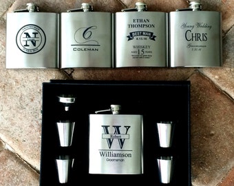 Set of 6, Flask Gift Set, Personalized Flask, Custom Flask, Groomsmen Flask, Wedding Party Gift, Best Man Flask, Groomsman, Flask, Flasks