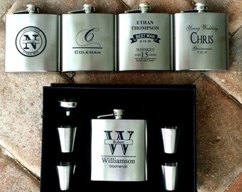 Groomsmen Gift, Groomsmen Flask, Personalized Flask, Groomsmen Gift Set, Flask for Men, Groomsmen Gifts, Engraved Flask, 5 Flask Gift Set