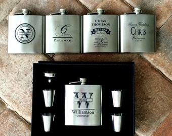 Engraved Hip Flask, Groomsmen Gift, Groomsmen Gift Set, Stainless Flask, Groomsmen Flask, Personalized Flask, Gift for Him, 7 Flask Gift Set