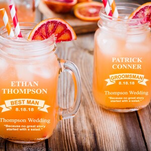 Mason Jar Tumblers, Wedding Party Gift, Mason Jar Mug, Rustic Wedding Favors, Beer Mugs, Bridesmaid Gift, Personalized Groomsmen Gift, Glass