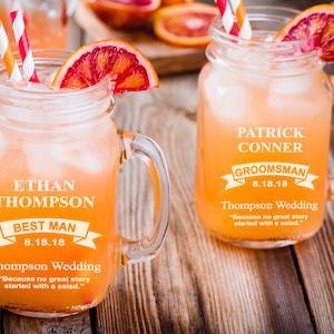 Mason Jar Wedding Favors, Groomsmen Gifts, Wedding Party Gifts, Personalized Mason Jar Mugs, Rustic Wedding Favors, Groomsmen Beer Glasses