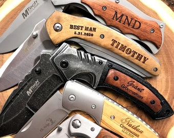 Customized Pocket Knife Gift, Engraved Wood Knife Wedding Anniversary Gift, Personalized Hunting Knife, Top Fathers Day Gift For Men