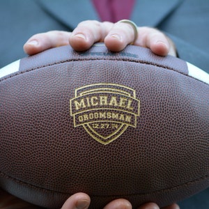 Personalized Football Wedding Gift, Custom Engraved Groomsmen Football Gift, Customized Football Gift for Best Man & Ring Bear