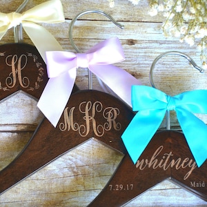 Personalized Wedding Dress Hangers, Custom Bridal Party Hangers, Engraved Wood Wedding Hanger Bridesmaid Gift