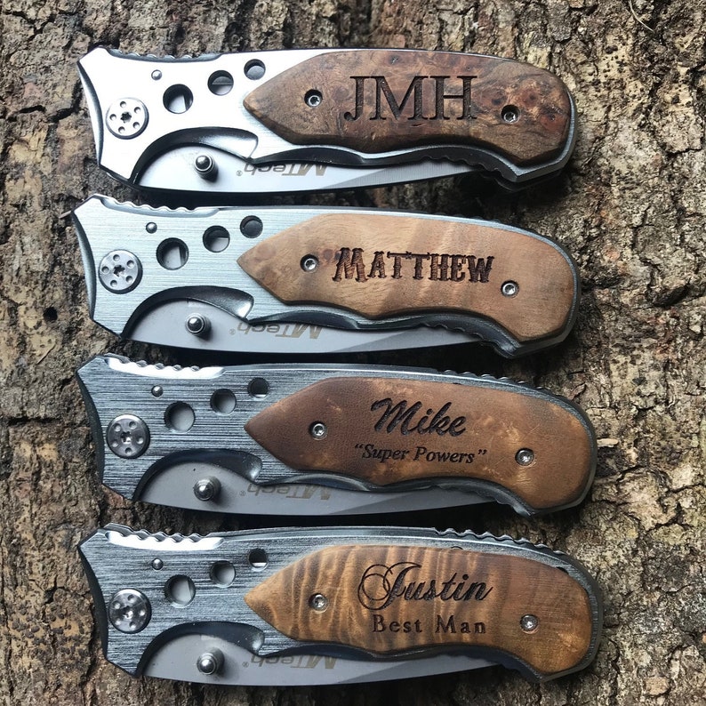 Personalized Gift for Him, Personalized Groomsmen Pocket Knife Gift, Best Man Engraved Hunting Knife, Custom Knife for Wedding Party Favors Bild 2