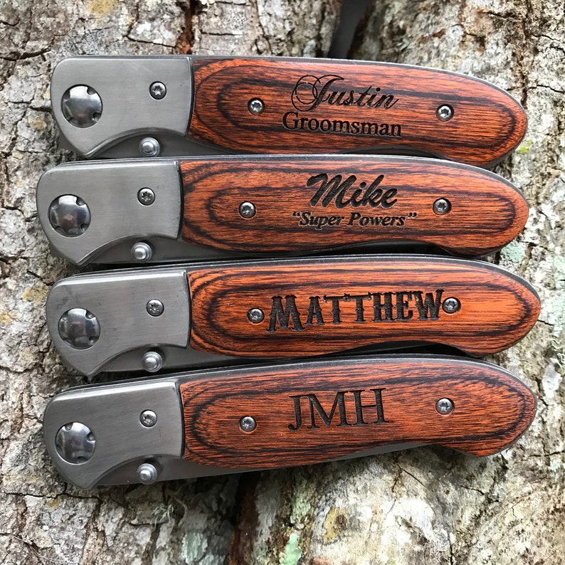 Personalized Gift for Him, Personalized Groomsmen Pocket Knife Gift, Best Man Engraved Hunting Knife, Custom Knife for Wedding Party Favors Bild 7