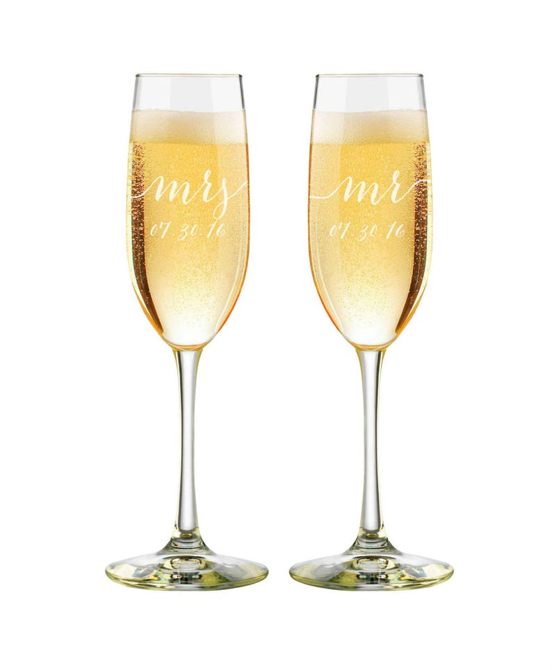 Mr and Mrs Champagne Flutes Personalized Wedding Gift Bride Etsy UK
