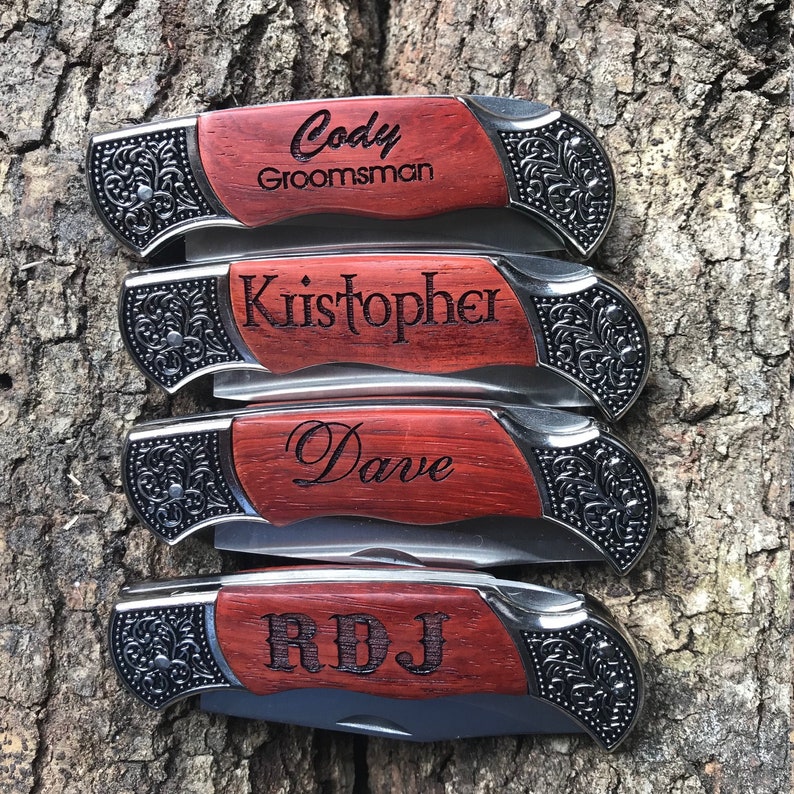 Personalized Gift for Him, Personalized Groomsmen Pocket Knife Gift, Best Man Engraved Hunting Knife, Custom Knife for Wedding Party Favors Bild 5