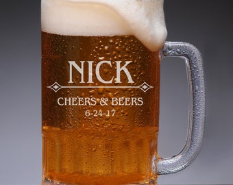 Customize Groomsman Beer Mug Gift. Personalized Beer Stein Wedding Party Favor, Engraved Groomsmen Beer Glass Gift