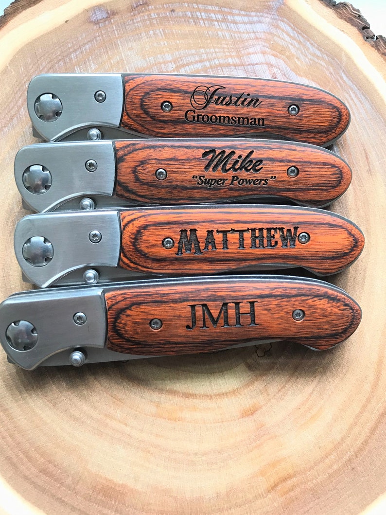 Customized Pocket Knife Gift Engraved Wood Knife Wedding Etsy
