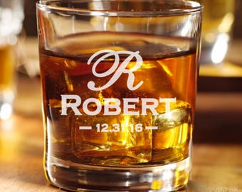 Personalized Whiskey Glass, Engraved Rocks Glass Gift for Dad, Customized Scotch Glass Gift for Men, Home Bar Fathers day Gift for Boyfriend