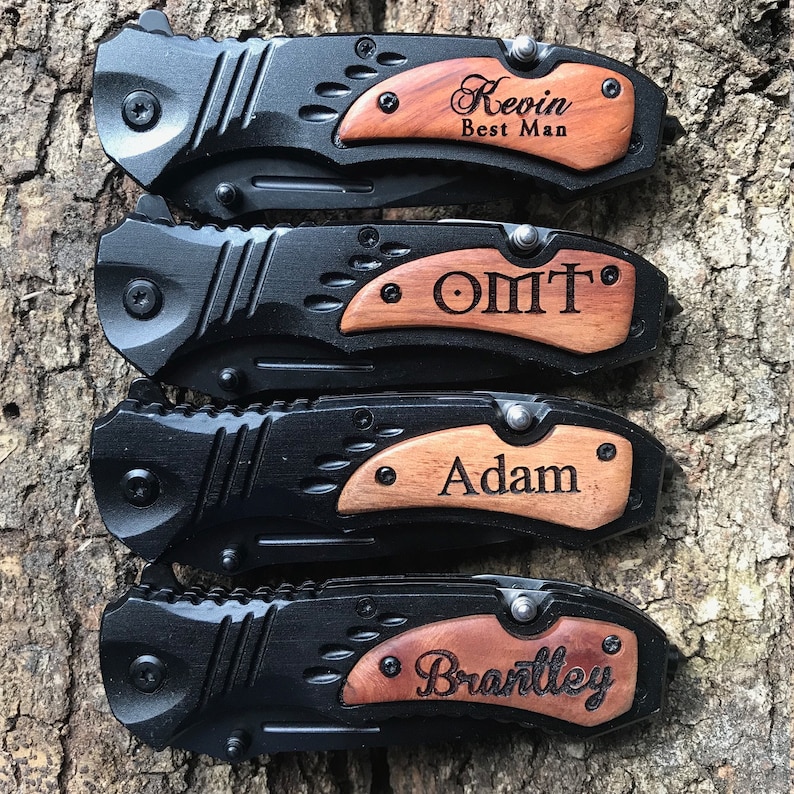 Personalized Gift for Him, Personalized Groomsmen Pocket Knife Gift, Best Man Engraved Hunting Knife, Custom Knife for Wedding Party Favors Bild 8