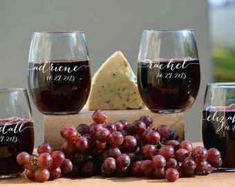 Regalos personalizados para damas de honor, copas de vino sin tallo, copas para la fiesta nupcial, copas de vino grabadas, regalo de boda personalizado, copas sin tallo
