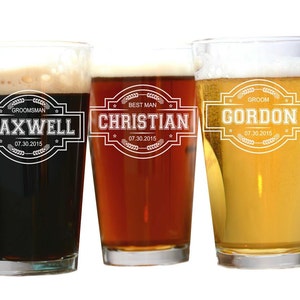 Personalized Groomsmen Pint Glasses Gift, Customized Wedding Party Favor, Groomsmen Engraved Beer Glasses, Best Man Etched Beer Mug