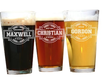 Personalized Groomsmen Pint Glasses Gift, Customized Wedding Party Favor, Groomsmen Engraved Beer Glasses, Best Man Etched Beer Mug