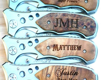 Personalized Gift, Engraved Pocket Knife, Groomsmen Gift, Hunting Knife, Personalized Groomsmen Gifts, Custom Wood Knife, Groomsmen Knife
