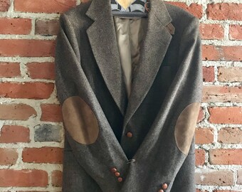 Vintage Men's Stewart County 100% Wool Sport Coat with Elbow Patches, Made in USA, Fathers Day, Mens Gift, 38R 34