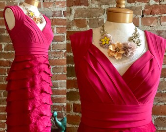 Vintage Adrianna Patell Fun & Flirty Party Dress with Layered Tulip Skirt, Pink Evening Gown, Layered Skirt, Retro Party Dress Size 8